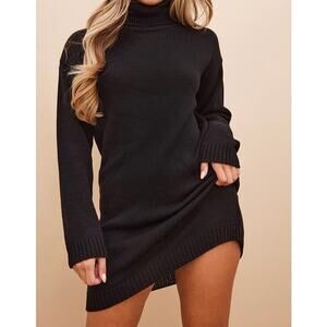 Pretty Little Things Plus Black High Neck knit Jumper Dress size XXL